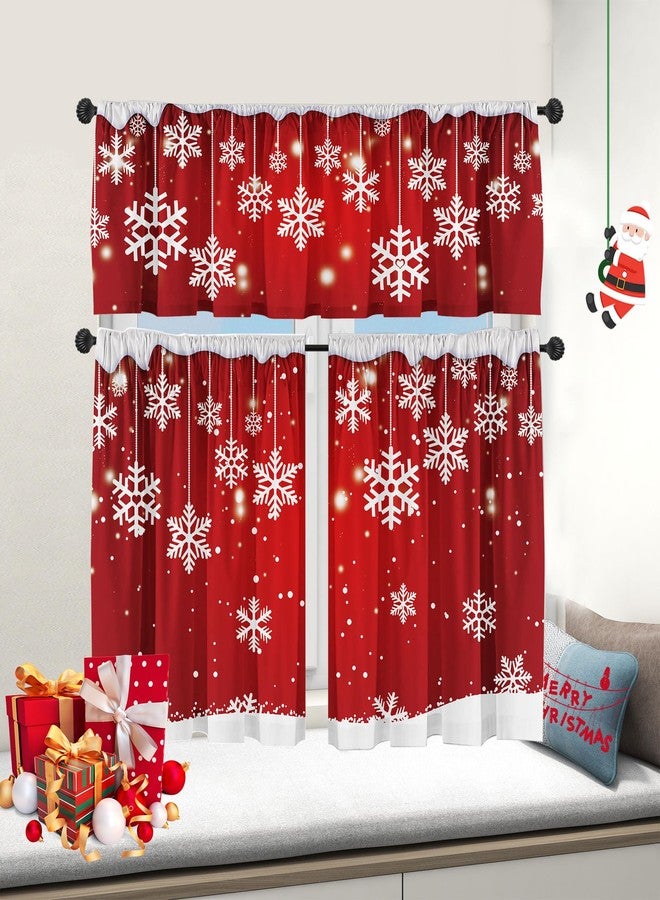 Deztibos Christmas Kitchen Curtains and Valances Set of 3 - Red Snowflake Decor, Winter Xmas Short Curtain Set for Bedroom Holiday Decor 52x18Inch，26x36 Inch - Image 5